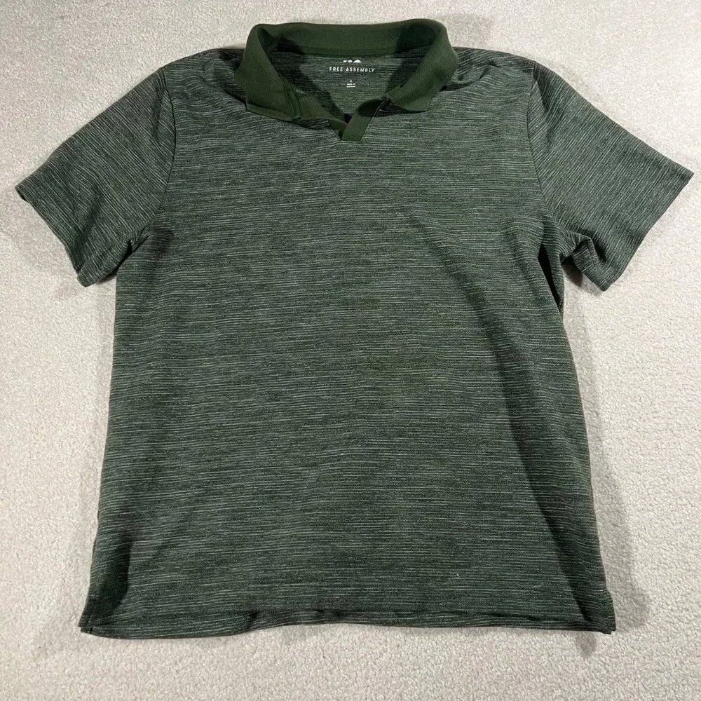 Free‎ Assembly Notch Neck Polo Mens Large Green Space Dye Short Sleeve Shirt